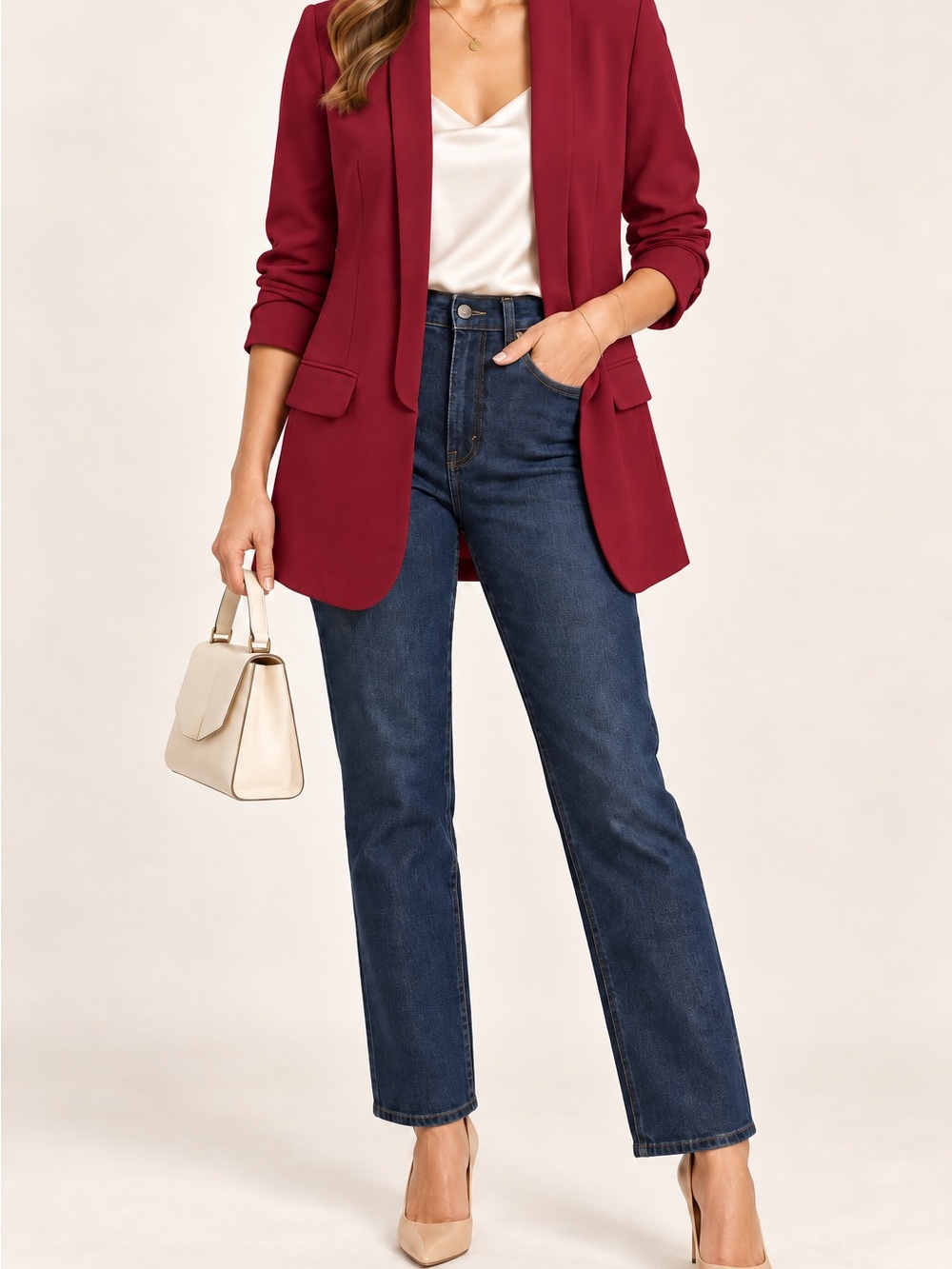 Express Women's Wine Red Open-Front Blazer